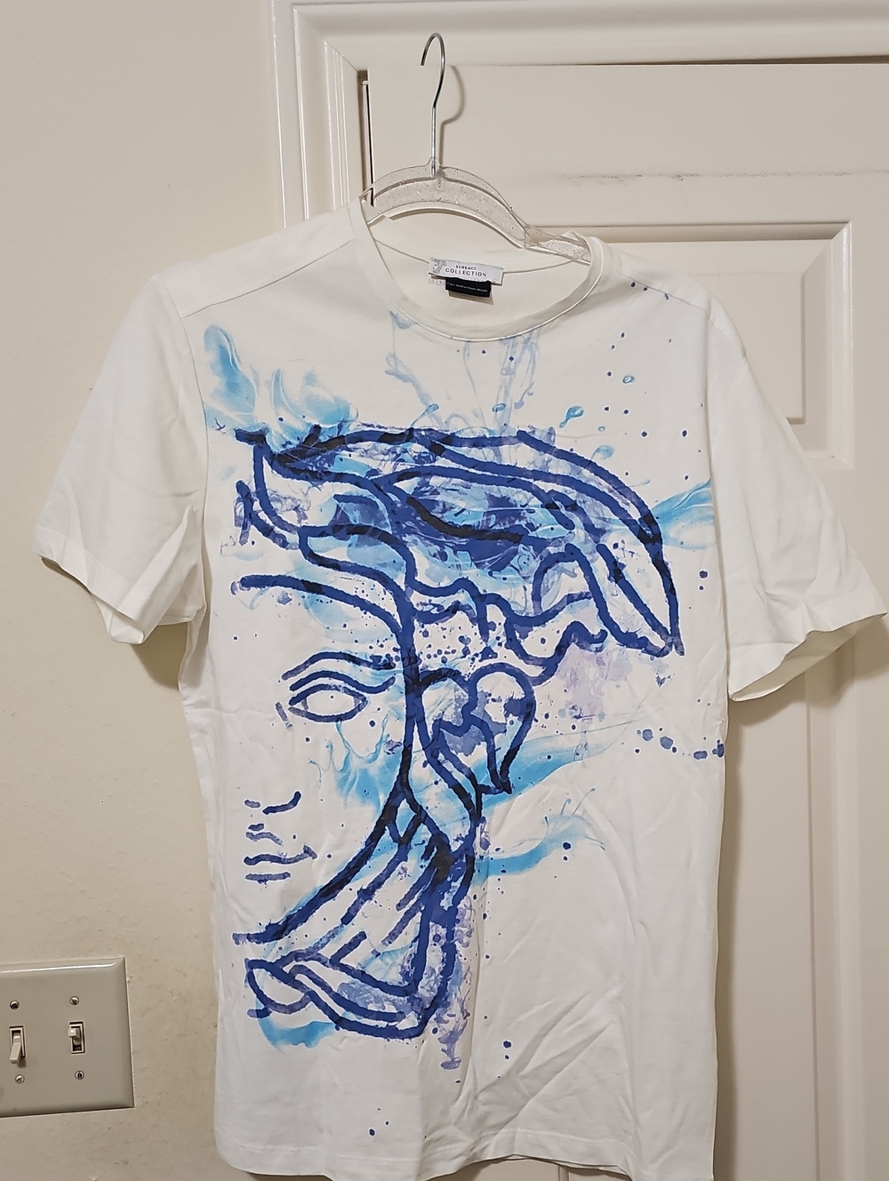 Versace White Short-Sleeve Tee with Blue Graphic Print